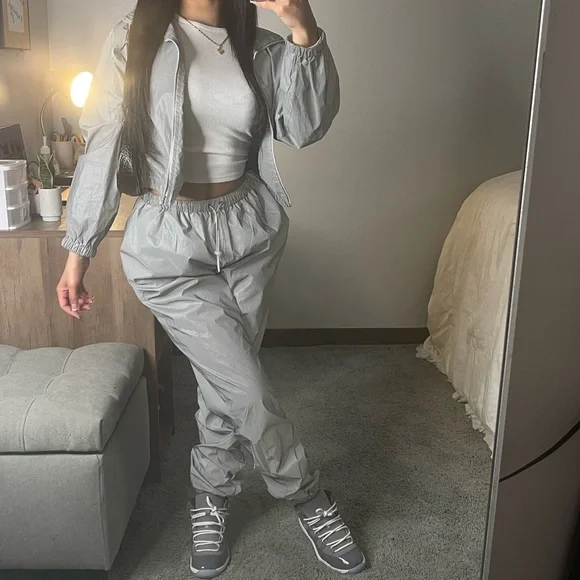 Pants & Jumpsuits, 2 Piece Gray Reflective Tracksuit